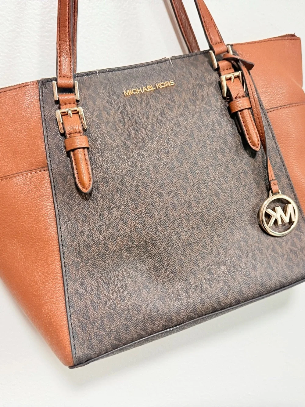 Michael Kors Brown & Caramel Logo Shoulder Tote